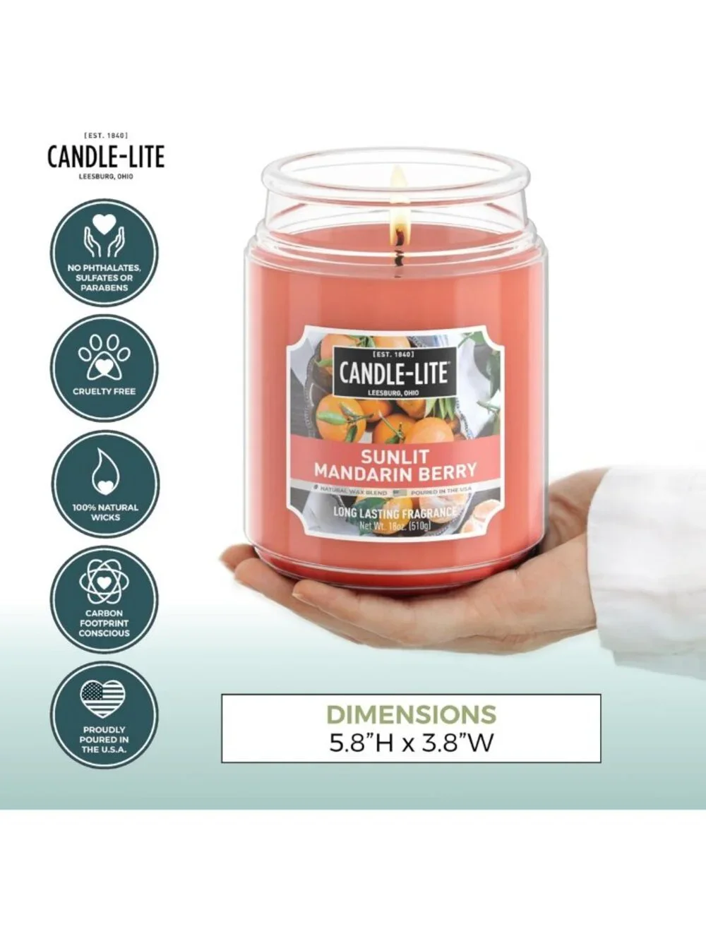 Scented Aromatherapy Candle, Sunlit Mandarin Berry, 18 oz Jar, 110 Hour Burn